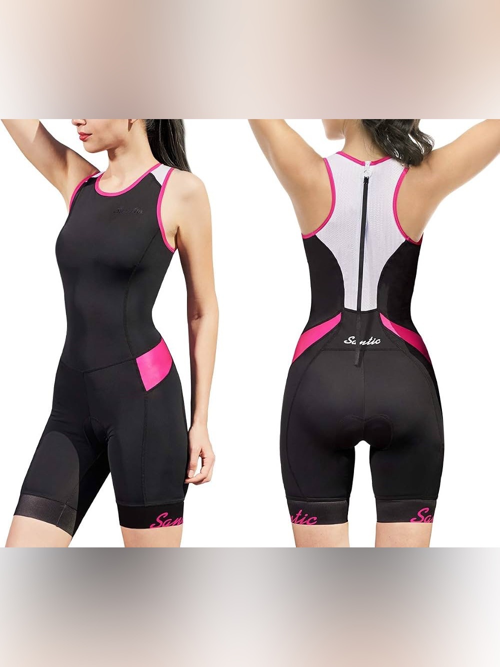 Women’s Black One-Piece Racerback Swim Suit with Pink Accents